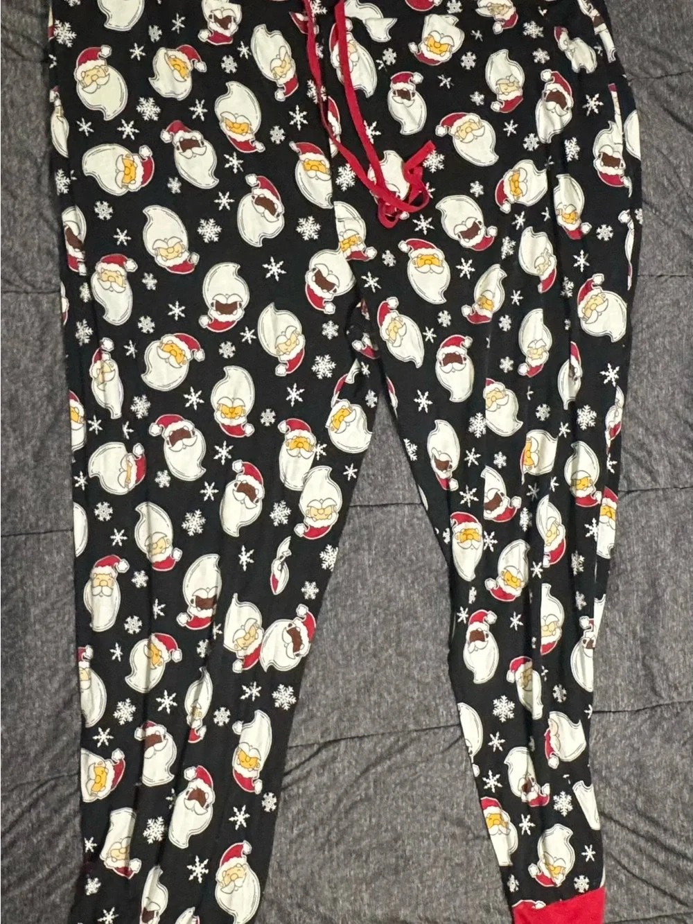 Mens Black Santa Print Pajama Pants - Unbranded